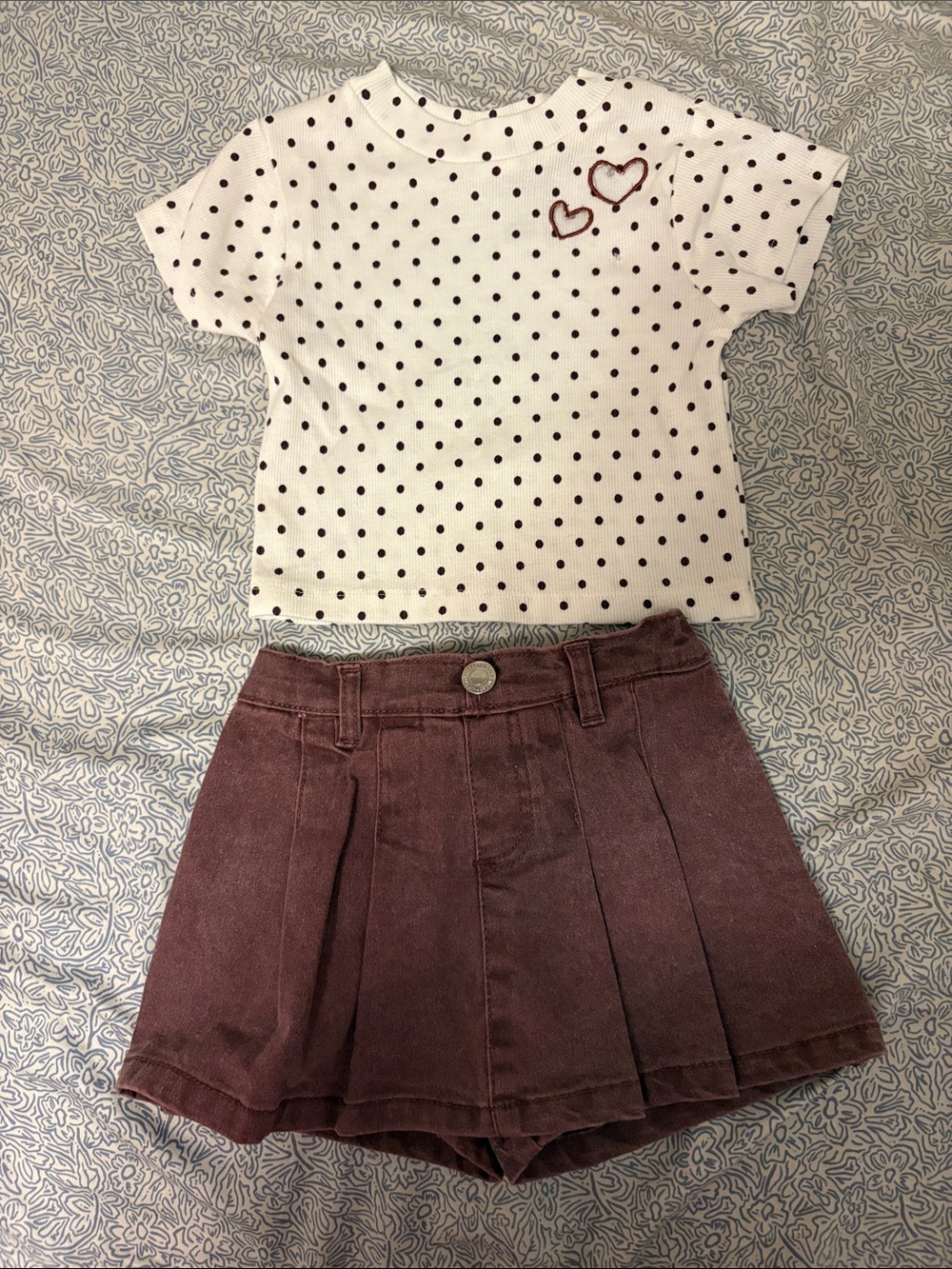 Girls Polka Dot Tee & Mauve Pleated Skort Set